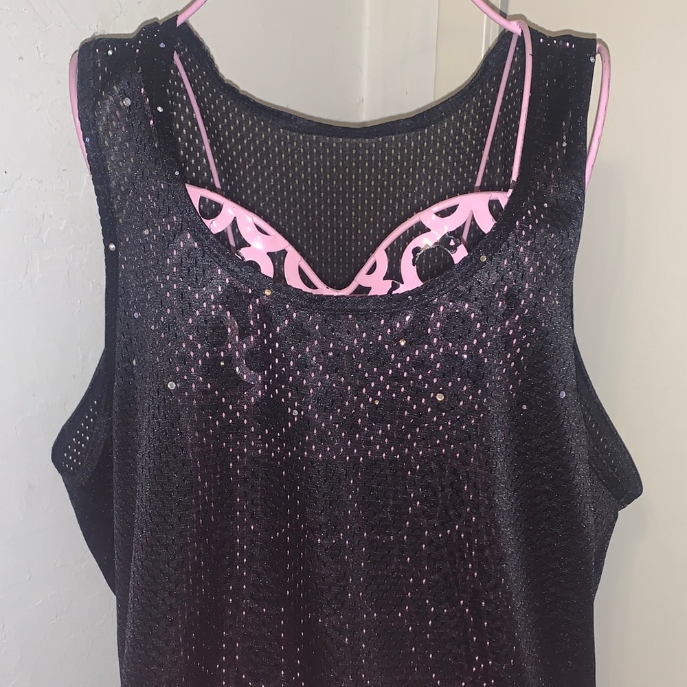❤️American Apparel Black Mesh AB crystals embellished Jersey Tank Top- Medium